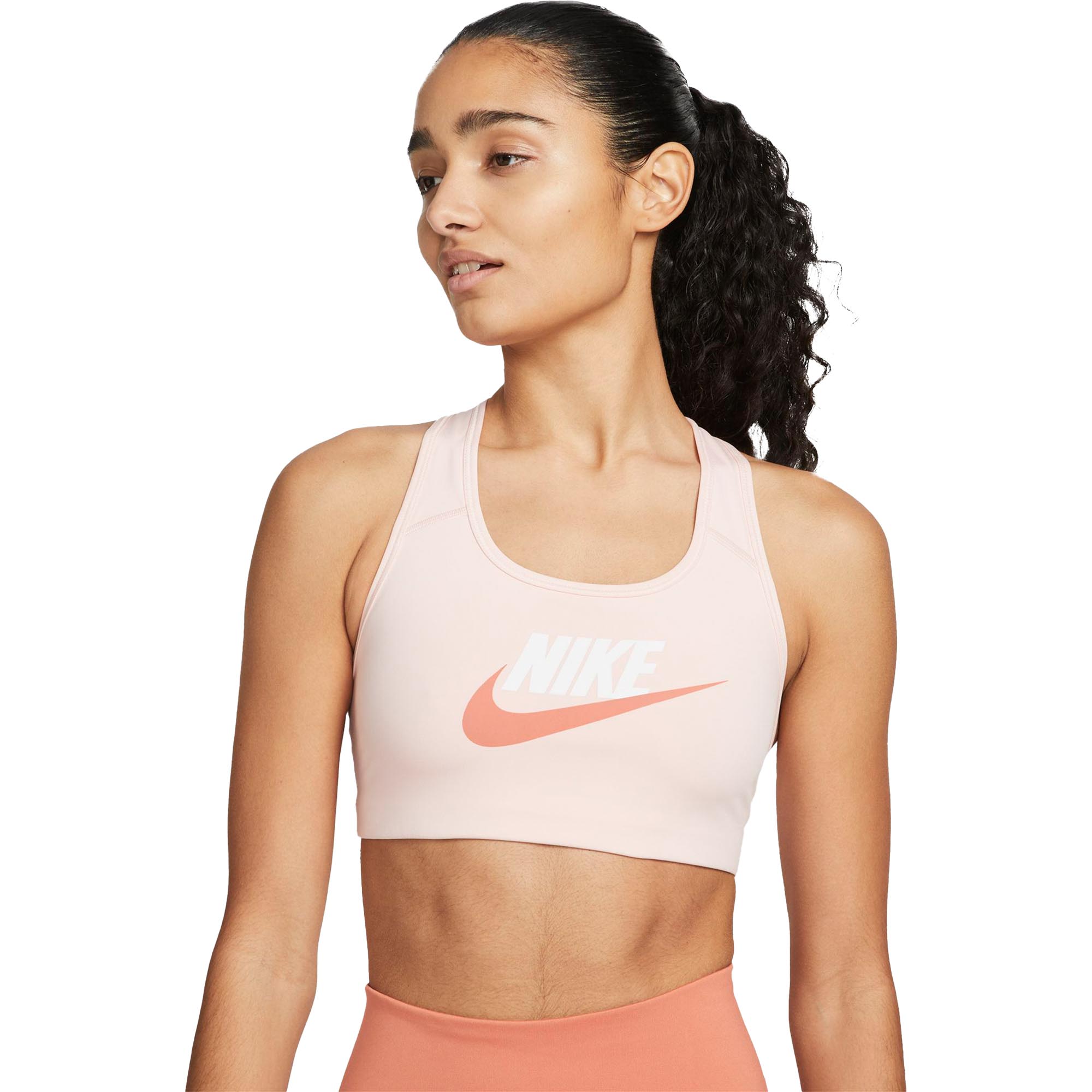 Nike WMNS Dri-FIT Swoosh Womens Medium-Support Non-Padded Graphic Sports  Bra Sport-BHs atmosphere/white/madder root jetzt bei Berger kaufen